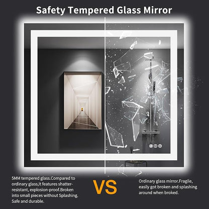 LOAAO 40"X36" LED Bathroom Mirror with Lights, UL Listed | Anti-Fog, Dimmable, 3 Color Temperature, Backlit + Front Lit, Memory Function, Tempered Glass