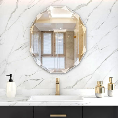23.5x27.5 Inch Bathroom Mirrors for Over Sink, Round Frameless Mirror | Beveled Bathroom Mirror, Bathroom Vanity Circle Mirror for Bedroom Living Room Entryway Home Decor