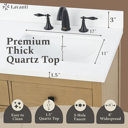 Lavanti Oakford 60 Inch Bathroom Vanity with Sink – Stylish Firwood Oak Vanity Bathroom with Storage Cabinet – Modern Bathroom Vanities with Single Vanity Sink & Quartz Countertop