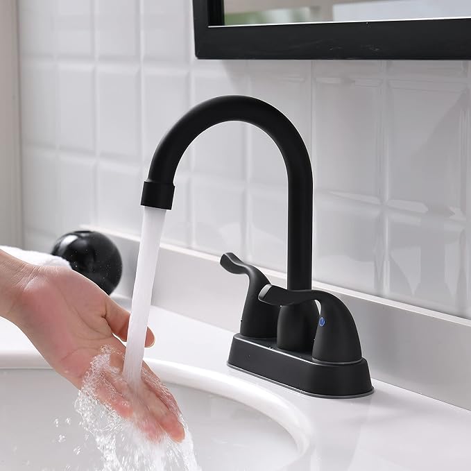 2 Handle Black Bathroom Sink Faucet - 4 Inch Centerset Faucet Bathroom 2 or 3 Hole Lavatory Faucet Bathroom Vanity Sink Faucets with Pop-up Drain and Supply Lines Matte Black