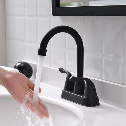 2 Handle Black Bathroom Sink Faucet - 4 Inch Centerset Faucet Bathroom 2 or 3 Hole Lavatory Faucet Bathroom Vanity Sink Faucets with Pop-up Drain and Supply Lines Matte Black