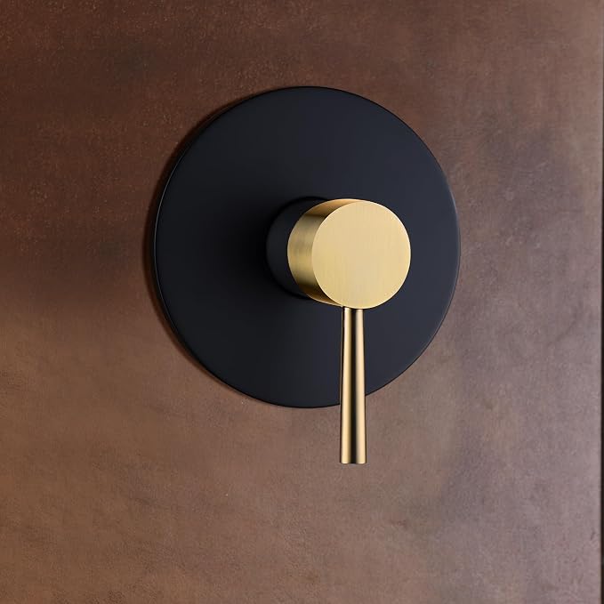 SUMERAIN Shower Faucet Set Black and Gold, 8" Stainless Steel Rain Shower | Single-Function, Single Handle, With Brass Rough-in Valve, Modern Design