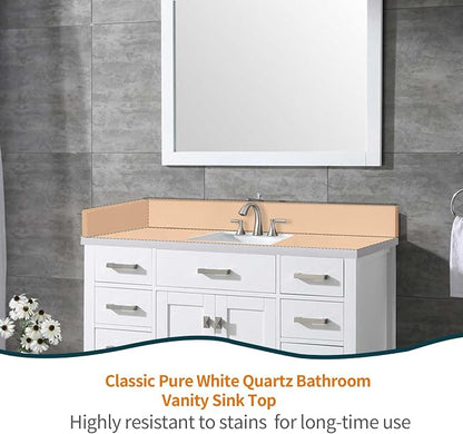 42" x 22" Vanity Top, Quartz Vanity Sink Top in Pure White, with One Sidesplash & One Backsplash, with Undermounted Sink,8 Inch Faucet Hole Spread for Vanity Top with Sink