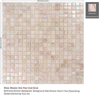5.75 Sq.Ft Iridescent Pink Glass Mosaic Tile for Bathroom, Backsplash | Waterproof Wall & Floor Tile. Heat & frost resistant outdoors, Swimming Pool, Fireplace, Restaurants, Hotels, Laundry, 10pcs.