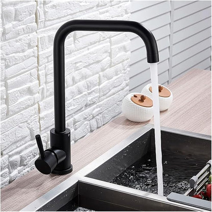 Stainless Steel Black Kitchen Faucet 360° Swivel Deck Mount Mixer Tap Hot & Cold Water Modern Bathroom Vanity Crane for Stylish Sink Upgrade，Brushed Nickel B
