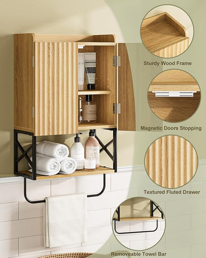Masupu Bathroom Cabinet Wall Mounted, Wooden Medicine Cupboard with Adjustable Shelves, Space-Saving Wall Storage Unit for Bathroom, Kitchen and Living Room (9" D x 15.35" W x 27.16" H,Modern Oak)