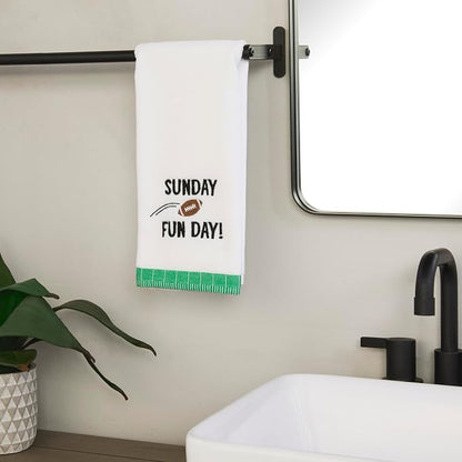 SKL Home Sunday Fun Day 2pc Hand Towel Set for Bath/Kitchen/Bar & Gift, Optic White