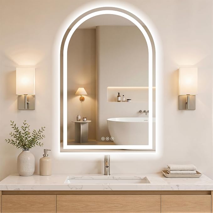Arched LED Bathroom Mirrors with Lights 30"x40" Anti-Fog,LED Mirrors with Light, Anti-Fog, Dimmable, 3 Color, Shatterproof, Touch Sensor