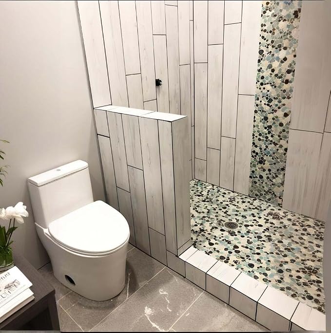 Ceramic Pebble Mosaic Tile, Aqua Cream Coffee, 5 Sq Ft | Crystal Glazed Porcelain, River Stone Look, 12"x12" Sheet for Kitchen Backsplash, Fireplace Surround & Spa Wall Decor
