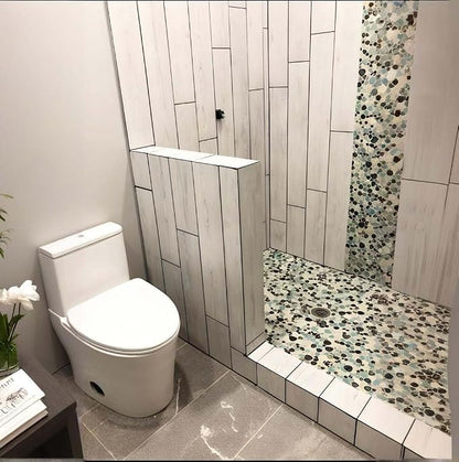 Ceramic Pebble Mosaic Tile, Aqua Cream Coffee, 5 Sq Ft | Crystal Glazed Porcelain, River Stone Look, 12"x12" Sheet for Kitchen Backsplash, Fireplace Surround & Spa Wall Decor