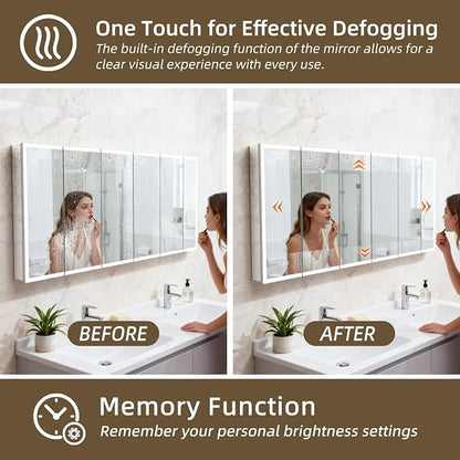 96x40" Extra-Wide LED Medicine Cabinet w/ Mirror, 5-Door Anti-Fog, Bathroom | Smart Touch, 3-Color Dimming, 10-Level Brightness, 5-Door Storage, Adjustable Shelves, DTC Soft-Close, 96" Double Vanity