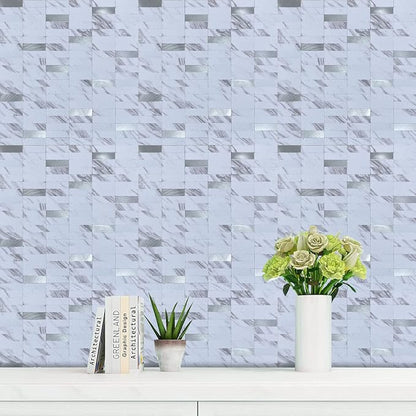 XUANINY Peel and Stick Tile Backsplash Self- Adhesive Wall Tiles Aluminum Mosaic Sticker for Kitchen (11.33"x11.92" Per Sheet, Pack of 10 pcs) (White Marble)