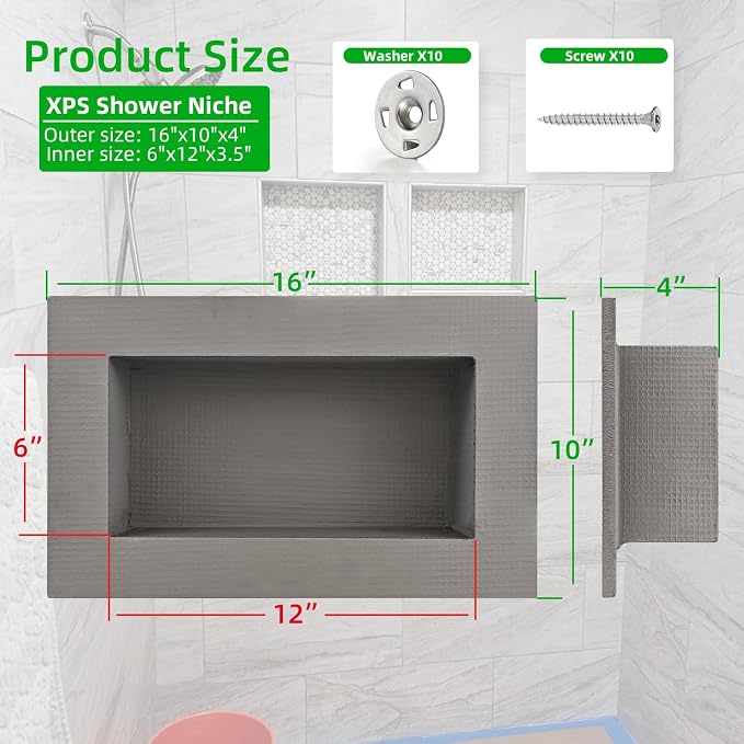 Shower Niche Insert Tile Ready 12"x6",Embedded Size 13"x7",Depth 4" | Niche for Shower Wall,Waterproof Ready-to-Tile Niches Recessed Box Shelf for Showers Wall Bathroom Renovation/Soap Storage