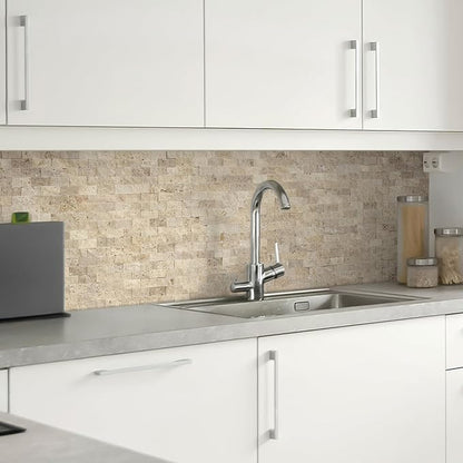 SUNWINGS 5-Sheet Peel and Stick Mosaic Natural 3D Stone Self Adhesive Travertine Tiles, 10.63" x 11.22" Stick on Backsplash for Kitchen Bathroom Fireplace Vanity, Beige