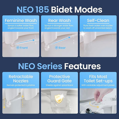 LUXE Bidet NEO 185 - Dual Nozzle, Self-Cleaning, Non-Electric Bidet Attachment for Toilet Seat, Adjustable Water Pressure, Rear & Feminine Wash (Gold)