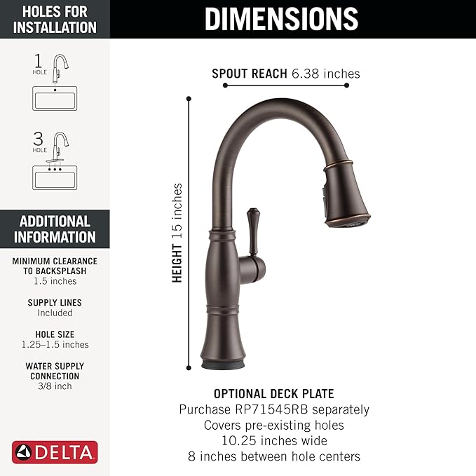 Delta Cassidy Touchless Kitchen Faucet with Touch Technology, Oil Rubbed Bronze Kitchen Sink Faucet with Pull Down Sprayer, Single Hole, Venetian Bronze 9197TL-RB-DST