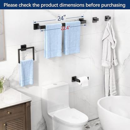 Gypie Bathroom Accessories Set Wall Mounted, 5-Piece 24In Matte Black | Stainless Steel Modern Wall Mount Towel Racks for Bathroom Towel Bar Set