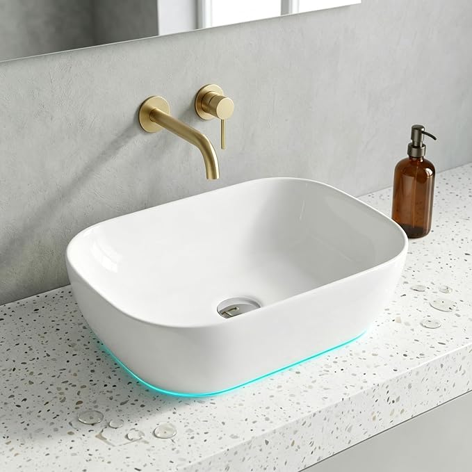NUESTRA VIDA 18.1"x13" Bathroom Vessel Sink, White Ceramic Sink Bowl Above Counter, Vanity Sink, Lavatory Wash Basin