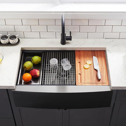 Black Farmhouse Sink 33 Inch - VALISY 33x22 Apron Front Farmhouse Kitchen Sinks 16 Gauge Stainless Steel Undermount Ledge Workstation Deep Single Bowl Luxury Rustic Farm Sinks with All Accessories