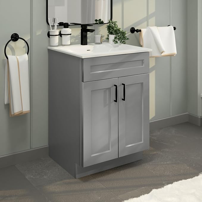 Bathroom Vanity Sink Base Ready-to-Assemble Bathroom Cabinet 24"/30'/36" Width (Vanity Base in Light Grey Shaker, 24 inch)