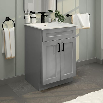 Bathroom Vanity Sink Base Ready-to-Assemble Bathroom Cabinet 24"/30'/36" Width (Vanity Base in Light Grey Shaker, 24 inch)
