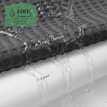 Charcoal Grey Hook Free Waffle Shower Curtain & Snap Liner,60x75 | Less Time to install, 3 in 1 Fabric Shower Curtain and Liner Set with Magnets, Stall, Shower Curtains for Bathroom