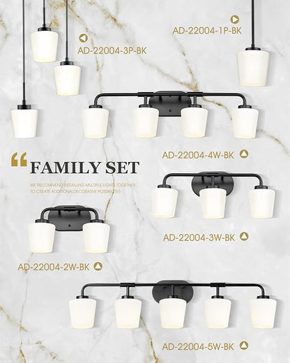 Bathroom Light Fixtures Over Mirror, 5-Light Matte Black Vanity Lighting Fixtures with Milk White Glass, 38inch Farmhouse Wall Sconces Lighting, AD-22004-5W-BK