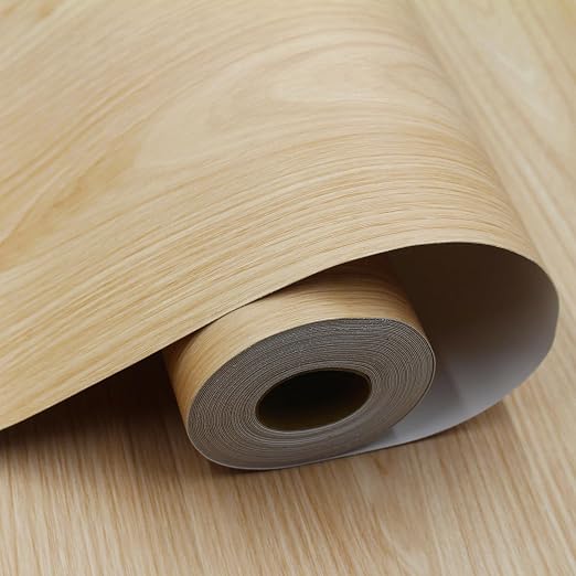 Wood Grain Peel and Stick Floor Tiles, 11.8" W × 394" L, Natural Oak | Soft wood‑look finish, Non‑slip texture, Long rolls reduce seams, Low‑maintenance surface, Budget‑friendly option