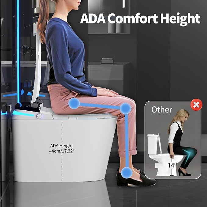 Smart Toilet with Bidet Built in, 360° Siphon Auto Flush & Automatic Lid, One Piece Toilet for Bathrooms with LED Display, Heated Seat, Warm Water, Dryer, Foam Shield, Night Light, 12" Rough-in