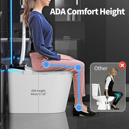 Smart Toilet with Bidet Built in, 360° Siphon Auto Flush & Automatic Lid, One Piece Toilet for Bathrooms with LED Display, Heated Seat, Warm Water, Dryer, Foam Shield, Night Light, 12" Rough-in