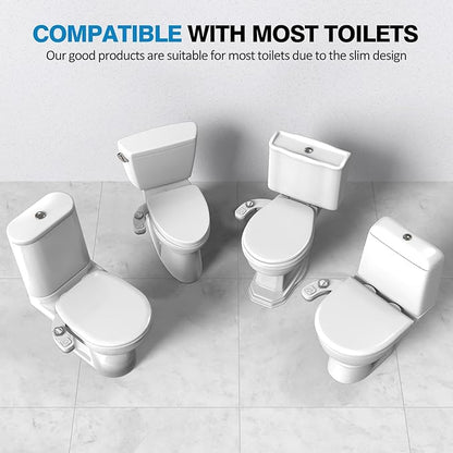 Non-Electric Bidet Attachment, Self-Clean Dual Nozzles, Adjustable Pressure | Ultra Slim Intuitive One-Touch, Retractable Nozzle Structure, Warm Water Rear & Feminine Washing Modes, Stainless Steel Iniet