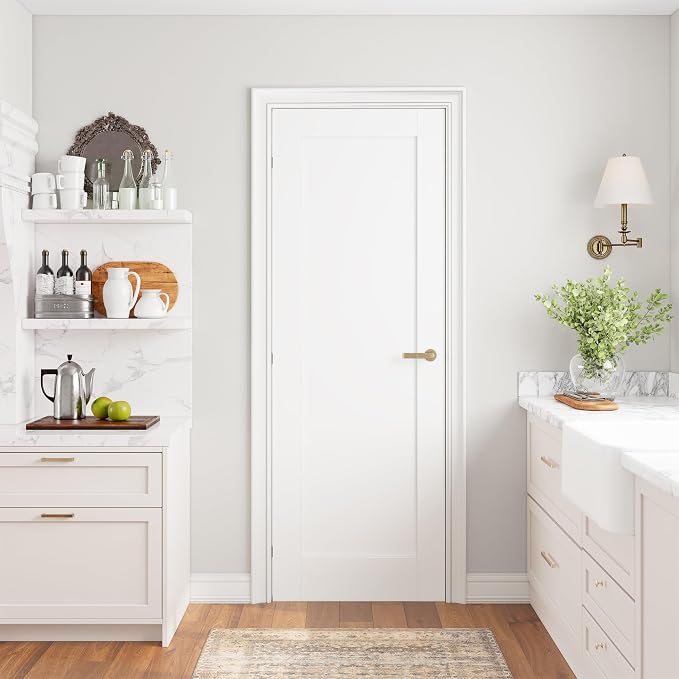 SMARTSTANDARD 24" x 80" Slab Door, Solid Core Interior Door, Pre-Assembled | 1-Panel without Hardware Kit, White Primed Shaker for Pantry, Bathroom, Laundry, Paintable Surface