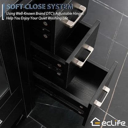 eclife 84" Modern Bathroom Vanity Sink Combo Freestanding Cabinet with Small Side Cabinet, Without Vessel Sink, Faucet, Drain (Black Vanity Only)