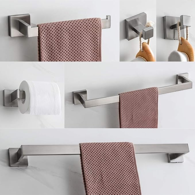 Premium Stainless Steel 6 Pieces Bathroom Hardware Set Wall Mounted Bathroom Accessories Kit Modern Towel Bar Set - 20 Inches and 23.6 Inches, Brushed