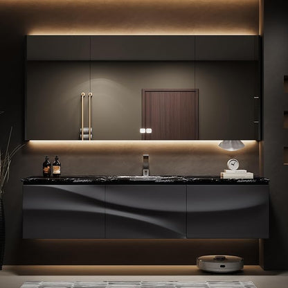 Single/Double Sink Bathroom Vanity, Solid Wood Vanity with Smart Defog Mirror Cabinet, Floating Vanity Cabinet with Storage