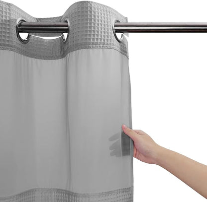 River Dream Cotton Blend Fabric Shower Curtain Set with Liner, Gray, 71x86 | Waffle Weave, No Hook Needed, with Snap in Replacement Liner, Top Sheer Window, Hotel Quality for Bathroom, Extra Long