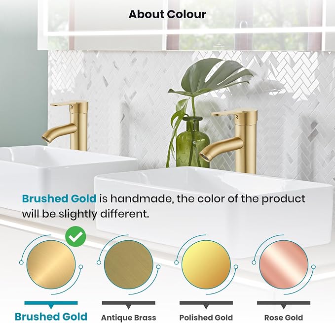 gotonovo Modern Vessel Sink Faucet with ABS Pop Up Drain, Brushed Gold | Modern Tall Bathroom Faucet 1 Hole Single Handle Round Body, cUPC Water Supply Hoses, Basin Mixer Tap for Vanity Lavatory Rv