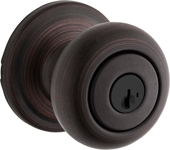 Kwikset Hancock Entry Door Knob with Lock and Key, Secure Keyed Handle Exterior, Front Entrance and Bedroom, Venetian Bronze, Pick Resistant SmartKey Rekey Security and Microban