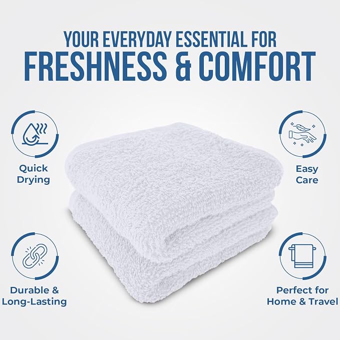 DAN RIVER 10 Pack Wash Cloths for Showering [11x11] - 100% Cotton Washcloths Premium Quality Flannel Face Cloths for Bathroom, Highly Absorbent and Soft Feel Wash Clothes, White