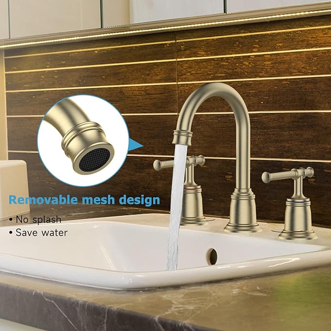 Classical Bathroom faucets for Sink 3 Holes, 8 inch Bathroom Faucet, Widespread Brushed Gold Bathroom Faucet with Pop Up Drain and cUPC Lead-Free Hose (Brushed Gold) (VC-FC-PHO_0VM395RW)
