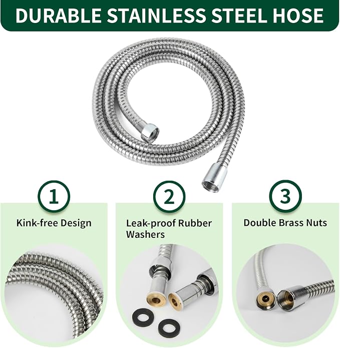Handheld Shower Head, 6 Spray Modes High Pressure Showerhead, Chrome Finish | 59 Inch Stainless Steel Hose & Adjustable Shower Bracket, Anti-clog Nozzles, Easy Installation