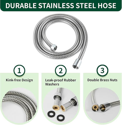 Handheld Shower Head, 6 Spray Modes High Pressure Showerhead, Chrome Finish | 59 Inch Stainless Steel Hose & Adjustable Shower Bracket, Anti-clog Nozzles, Easy Installation
