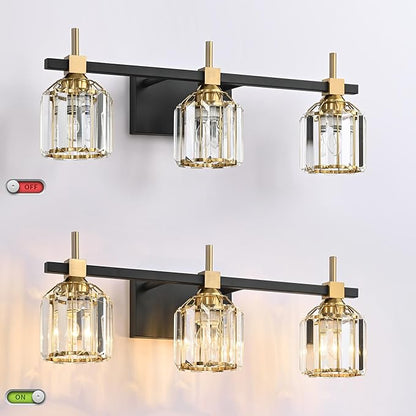 SOLFART Crystal Bathroom Light Fixtures 3 Light Bathroom Vanity Light Over Mirror Vanity Light Fixture Vintage Lighting 3T