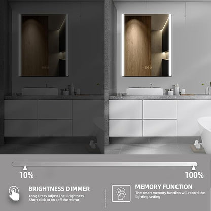 20 x 28 Inch Medicine Cabinet with Mirror and LED Light for Bathroom | Recessed, Wall-Mounted, Dimmable, Anti-Fog, Memory Function, 3 Color Mode, Outlet&USB, Adjustable Shelf, ETL Listed, Aluminum