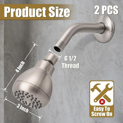 AISOSO Shower Head 2PCS,High-Pressure Fixed Showerhead 3",Brushed Nickel | 360 Rotatable Design, Self-Cleaning Silicone Nozzles, Strong Spray Bathroom Accessory For Relaxing Indoor & Outdoor Shower