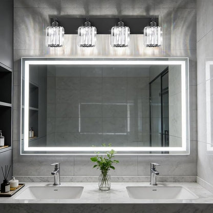 Black Crystal Bathroom Vanity Light, 4-Light Modern Bathroom Lighting Fixtures Over Mirror, Matte Black Wall Sconce Light Fixtures with Round Shade