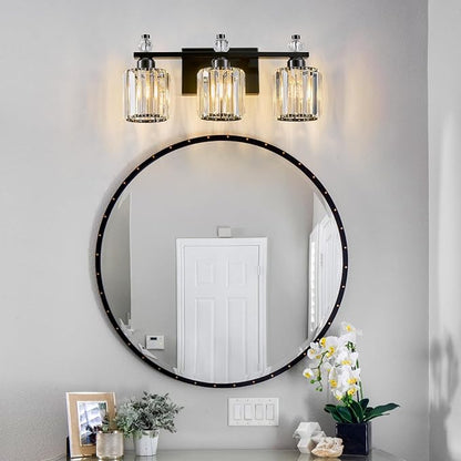 Bathroom Vanity Lights 3-Light Plating Black Modern Crystal Vanity Light Fixtures Over Mirror Crystal Bathroom Vanity Lighting Fixtures