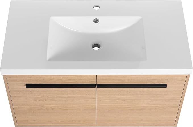 36" Bathroom Vanity with Sink, 36 Inch Floating Bathroom Vanity, Modern Single Sink Vanity Combo,Brown Wall Mounted Cabinet Set