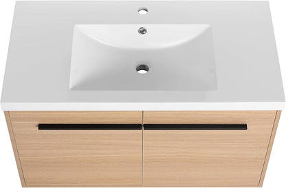 36" Bathroom Vanity with Sink, 36 Inch Floating Bathroom Vanity, Modern Single Sink Vanity Combo,Brown Wall Mounted Cabinet Set