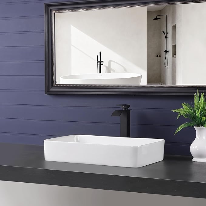 Vessel Sink 24"x14" Rectangular Bathroom Sink Modern White Porcelain Ceramic Above Counter Drop-in Vanity Sink for Bathrooms Art Basin
